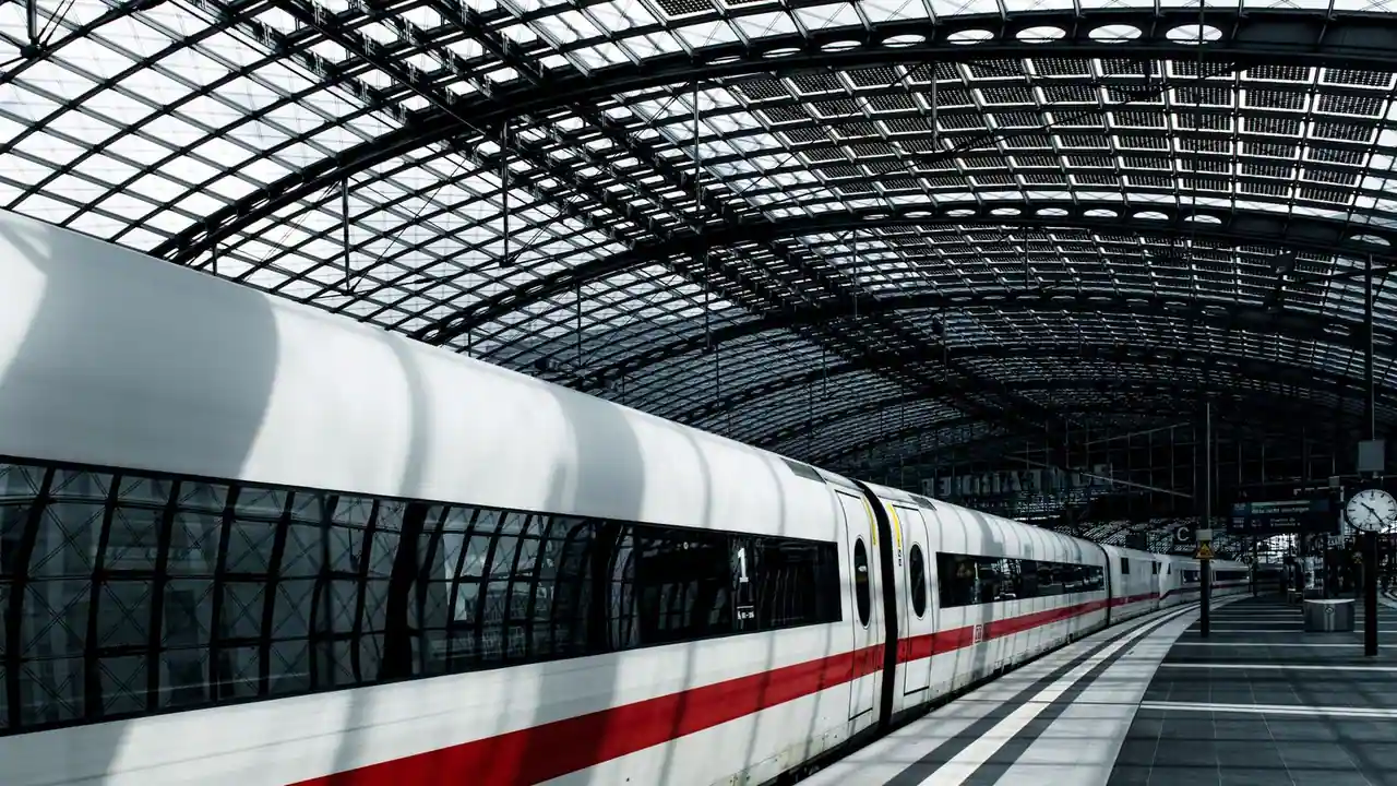 Rame de train à grande vitesse à quai sous la verrière d'une gare